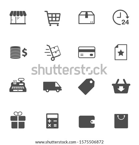 Shopping vector icons isolated on white background. Shopping commercial icon set for web, mobile apps, ui design and print products