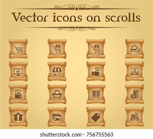 shopping vector icons on scrolls for your creative ideas