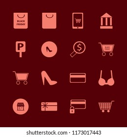 shopping vector icons set. with gift card, credit card, shop and looking money in set