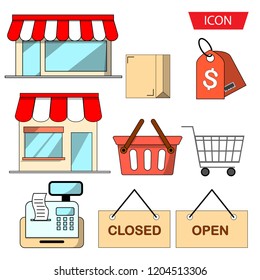 Shopping vector icons set isolated on white background.