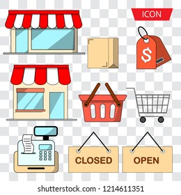 Shopping vector icons set isolated on white background.