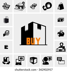 Shopping vector icons set on gray