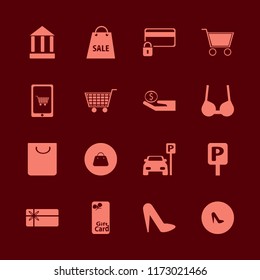 shopping vector icons set. with women shoes, shopping bag, parked car and handbag in set