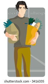 Serie de ilustraciones vectoriales de compras. Hombre de compras. Revisa mi portafolio para más de esta serie así como miles de otros grandes vectores.