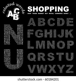 SHOPPING. Vector letter collection. Illustration with different association terms.