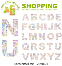 SHOPPING. Vector letter collection. Wordcloud illustration.