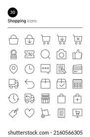 Shopping vector line icons set.