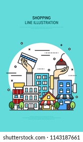 Shopping vector line illustration