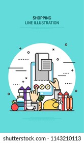 Shopping vector line illustration
