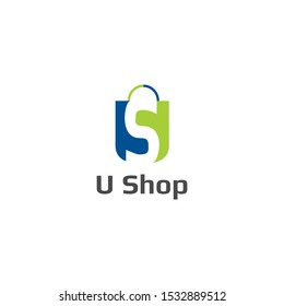 Shopping vector logo. U,S letters logo. Shopping bag icon