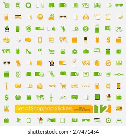 shopping vector sticker icons with shadow. Paper cut