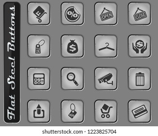 Shopping vector web icons on the flat steel buttons