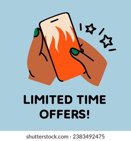 Shopping via the Internet, online stores, last-minute discounts. Sale, black friday, marketing, purchasing, shopping center concept. Hand drawn colorful isolated vector illustration