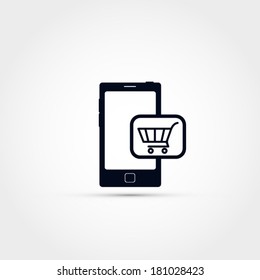 Shopping via mobile phone icon