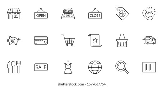 SHOPPING vs E-COMMERCE line thin icons set. Vector illustrations collection EPS10.