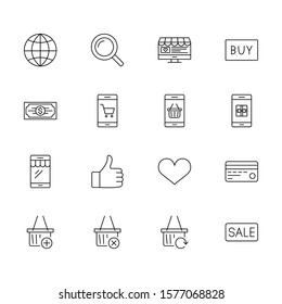 SHOPPING vs E-COMMERCE line thin icons set. Vector illustrations collection EPS10.