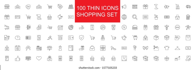 SHOPPING vs. E-COMMERCE Linie Thin Icons Set. Kollektion von Vektorgrafiken EPS10.