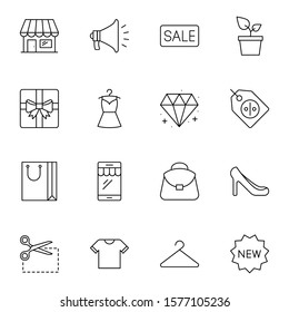 SHOPPING vs E-COMMERCE line thin icons set. Vector illustrations collection EPS10.