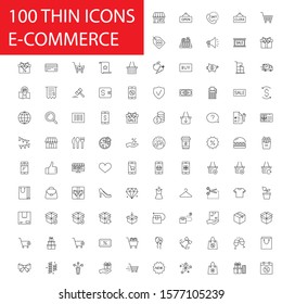 SHOPPING vs E-COMMERCE line thin icons set. Vector illustrations collection EPS10.