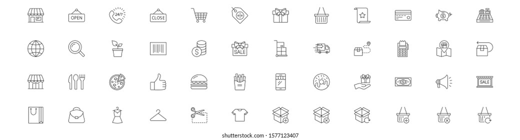 SHOPPING vs E-COMMERCE line thin icons set. Vector illustrations collection EPS10.