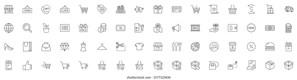 SHOPPING vs E-COMMERCE line thin icons set. Vector illustrations collection EPS10.