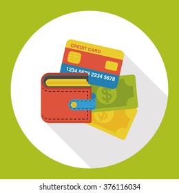 shopping wallet and credit card flat icon