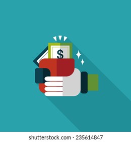 shopping wallet flat icon with long shadow,eps10