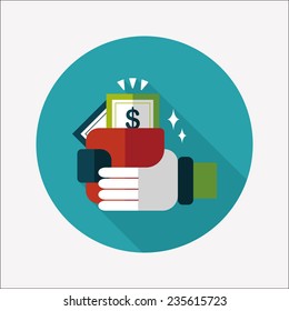 shopping wallet flat icon with long shadow,eps10