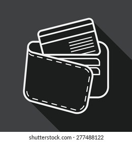 shopping wallet flat icon with long shadow, line icon