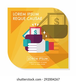 shopping wallet flat icon with long shadow,eps10