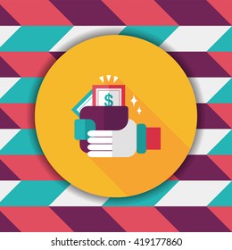 shopping wallet flat icon with long shadow,eps10