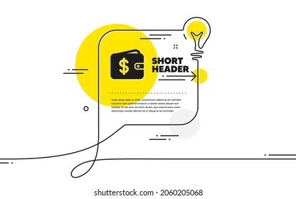 Symbol für die digitale Brieftasche kaufen. Chat-Blase-Banner mit kontinuierlicher Linie. Dollar-Schild. Geldtaschensymbol USD. Dollar-Portemonnaie-Symbol in Chat-Nachricht. Talk kommentieren hellbrauner Hintergrund. Vektorgrafik