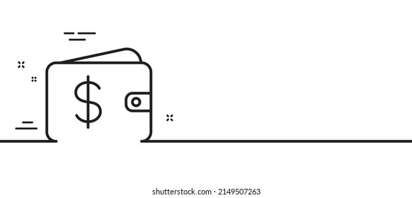 Shopping Wallet line icon. Dollar sign. USD Money pocket symbol. Minimal line illustration background. Dollar wallet line icon pattern banner. White web template concept. Vector