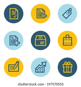 Juego de iconos web de compras 1 , botones de círculo azul y amarillo  