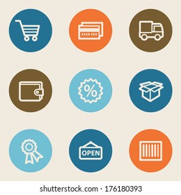 Conjunto de ícones da Web de compras 2 , botões de círculo de cores
