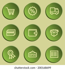Juego de iconos web de compras 2 , juego de stickers de papel verde