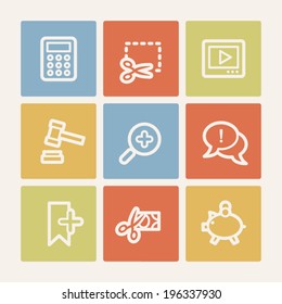 Juego de iconos web de compras 3, botones cuadrados de color