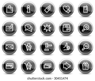 Shopping web icons, black glossy circle buttons series