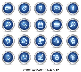 Iconos web de compras, series de botones de círculo azul