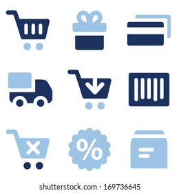 Iconos web de compras, conjunto azul