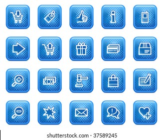 Shopping web icons, blue square buttons with dots