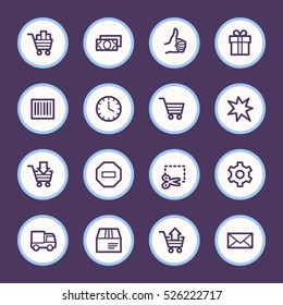 Shopping web icons, circle buttons, infographics symbols.