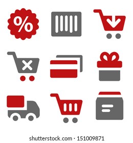 Ícones da Web de compras, vermelho escuro e cinza