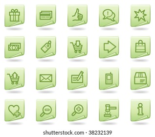 Iconos web de compras, serie de documentos verdes