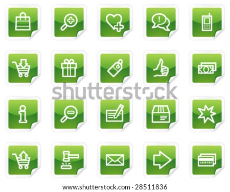 Shopping web icons, green sticker series