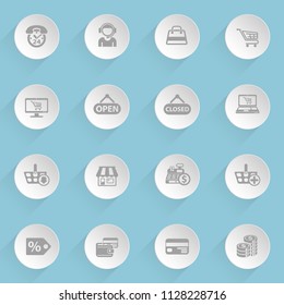 shopping web icons on light paper circles