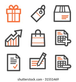 Shopping web icons, orange and gray contour series