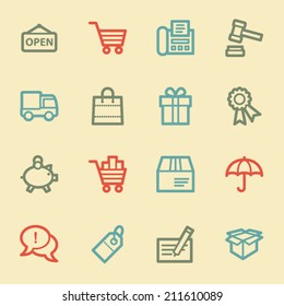 Shopping web icons, retro color