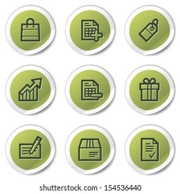 Shopping web icons set 1, green circle stickers