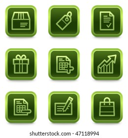 Shopping web icons set 1, green square buttons series